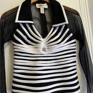 Victor Costa Monochrome Striped Blouse